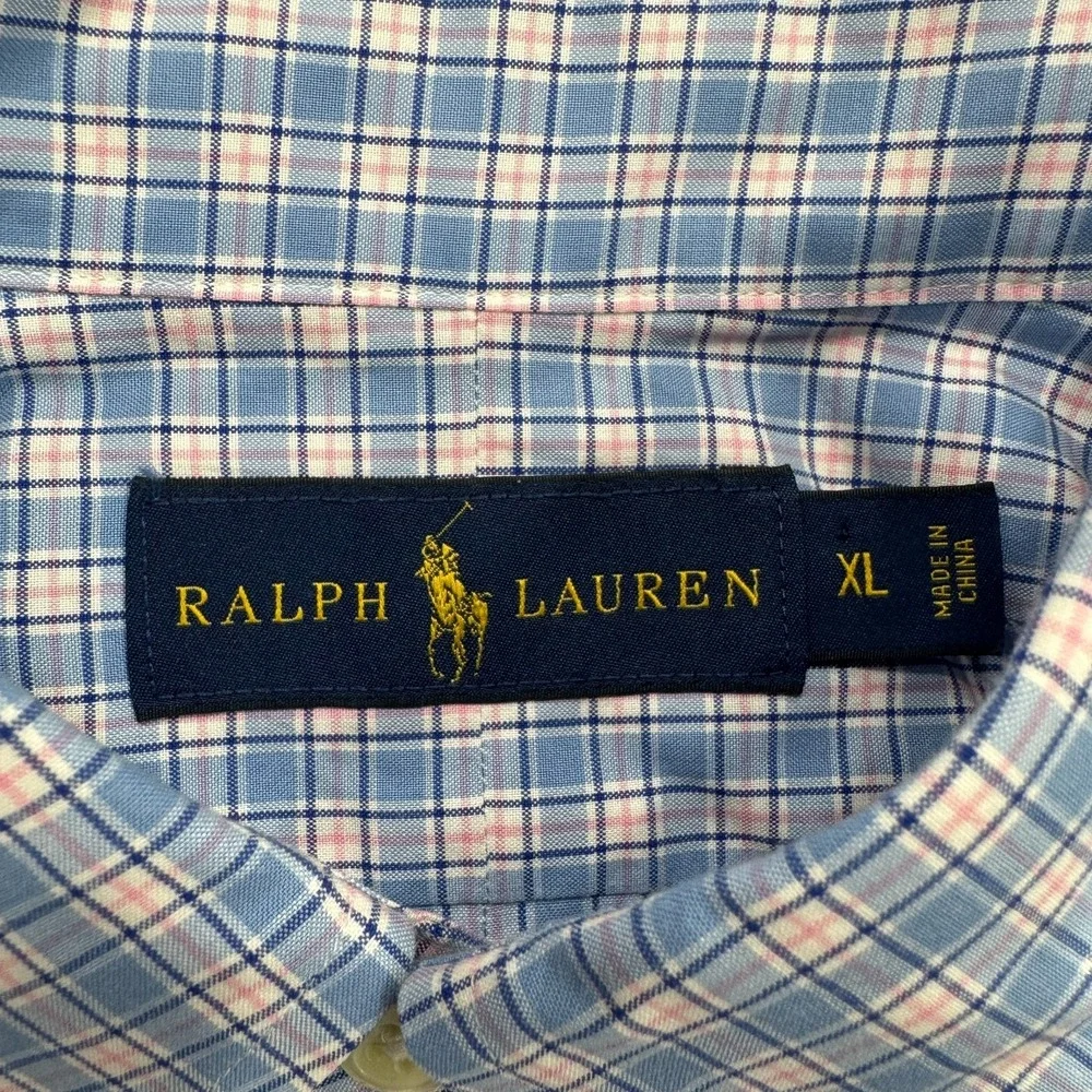 POLO‎ Ralph Lauren Button Down Shirt XL Blue Plaid Pony Cotton Mens